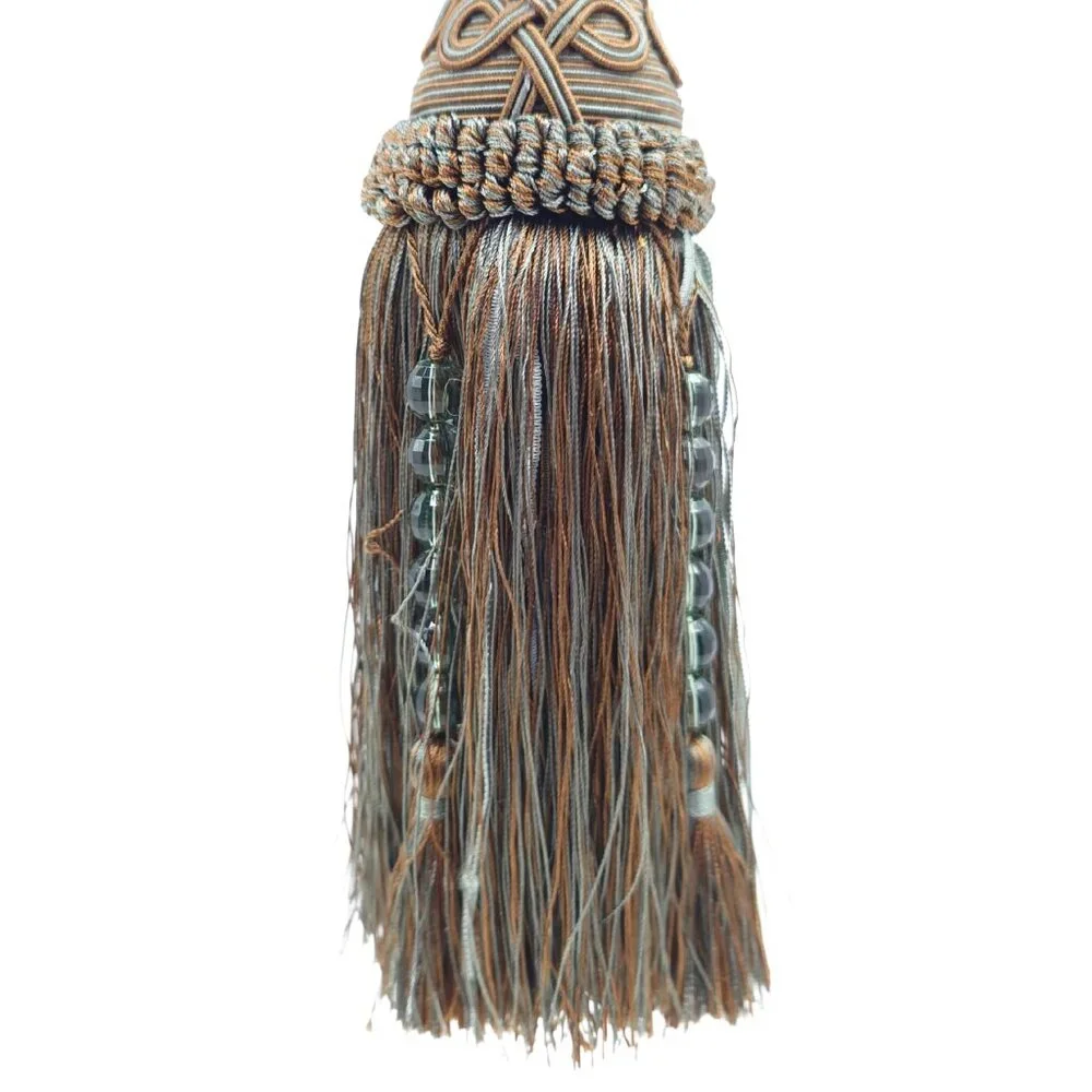 Gold & Sage Beaded Tassel Curtain Tieback